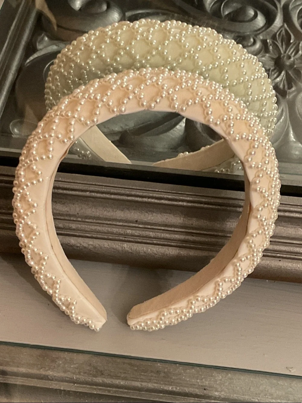 Pearl Embellished Beaded Padded Headband Off White Bridal Fancy